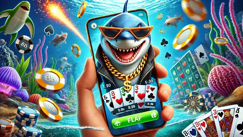 Adegan target ikan dan efek tembakan dalam permainan arcade